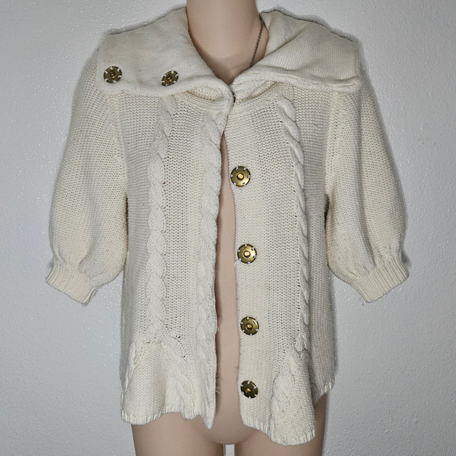 Express Design Studio Cream Babydoll Cardigan Snap Closure